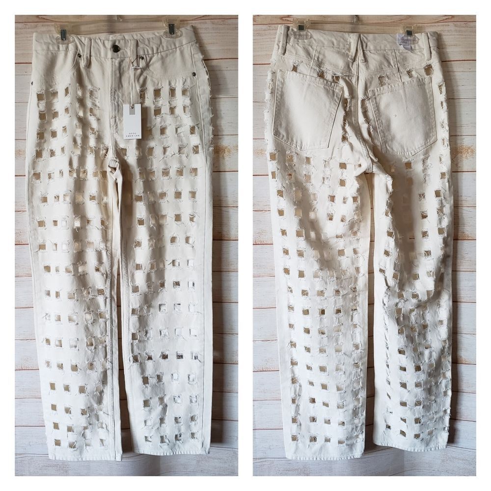 Good American High Waist Laser Cutout Jeans 100% Cotton